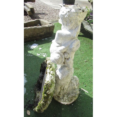 771 - White painted composite bird bath, circular top on figural column, D55cm H94cm