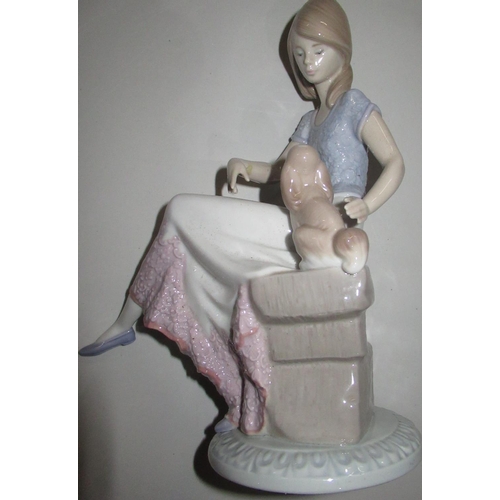 148 - Lladro figure of a girl with a dog stamped 7612, H21cm and a similar figure by Casades and a ceramic... 