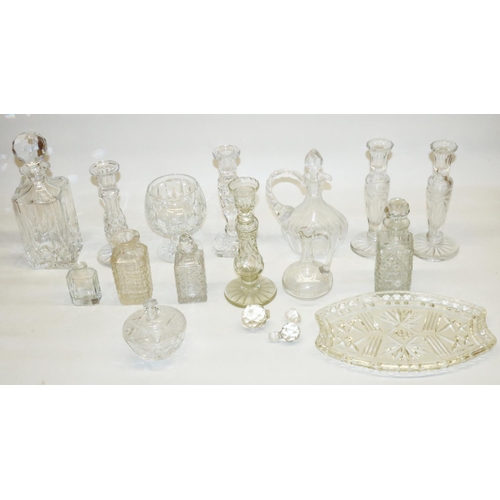 292 - Brierley led cut crystal brandy balloon, pair of Edinburgh Crystal dressing table candle sticks, H21... 