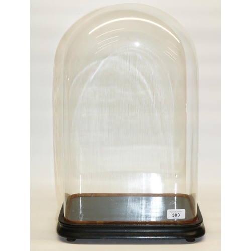 303 - Late C19th glass dome on ebonized rectangular base H50cm x W32cm