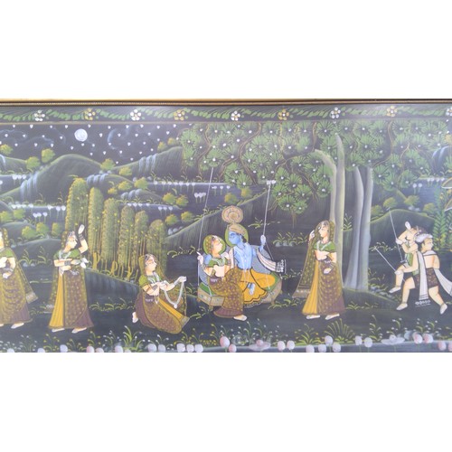 634 - Indian school(contemporary), Female figures attending lovers within an extensive landscape, within f... 