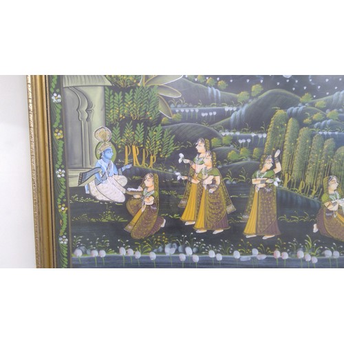 634 - Indian school(contemporary), Female figures attending lovers within an extensive landscape, within f... 