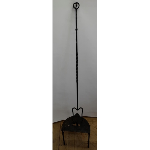 369 - C19th cast and wrought iron D shaped footman, with pad front foot, W33cm D25cm H32cm, and a wrought ... 