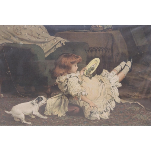 628 - Late C19th Pears style print 'A Mischievous Puppy', coloured lithograph, 53cm x 78cm