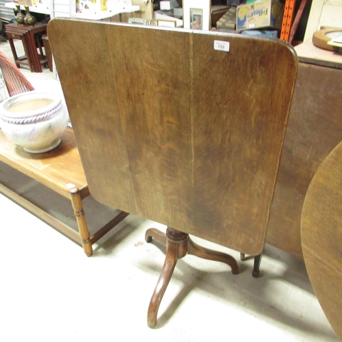 752 - C20th oak square snap top occasional table on tripod base