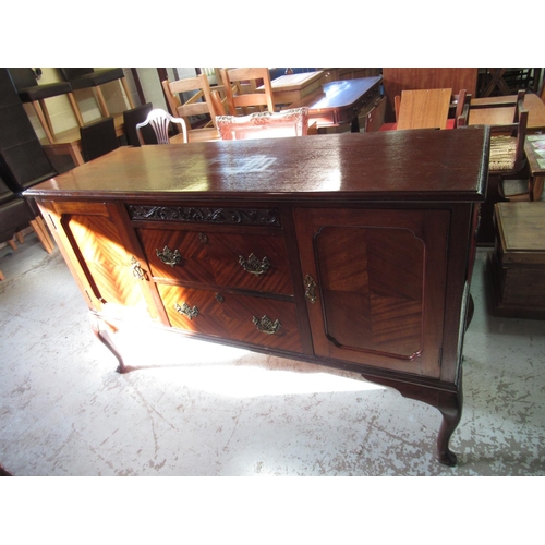 685 - C20th mahogany sideboard, with two doors enclosing two drawers on cabriole legs with pad feet W152cm... 