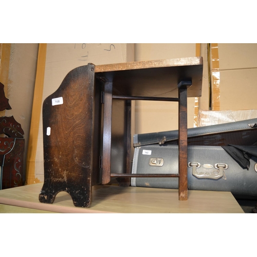 708 - C20th Magazine Rack with two slots and hinged tray  to back W40.8cm X D49cm X H45cm