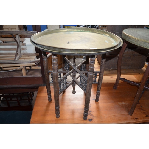 712 - C20th Indian Benares table with two brass charger type tops