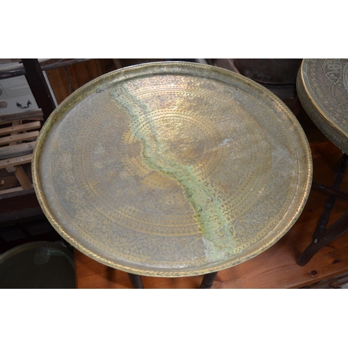 712 - C20th Indian Benares table with two brass charger type tops