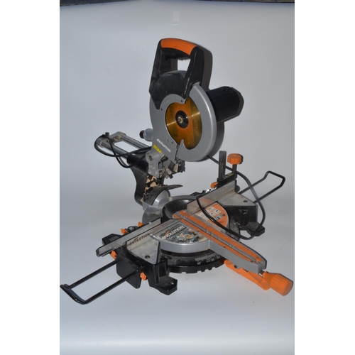 850 - Evolution Rage 3 255mm multipurpose sliding mitre saw in working order