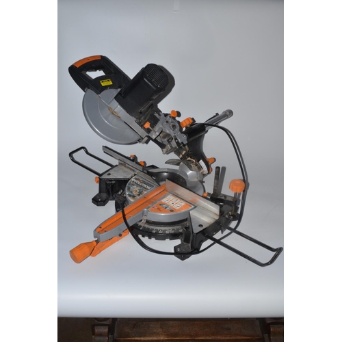 850 - Evolution Rage 3 255mm multipurpose sliding mitre saw in working order