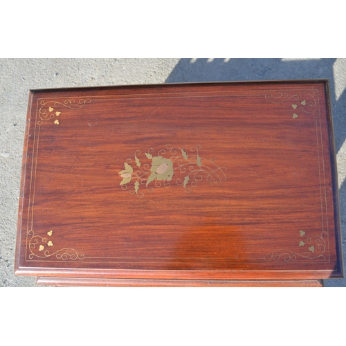 400 - Nest of four Eastern hardwood occasional tables, inlaid with scrolled brass work and flowers max W53... 