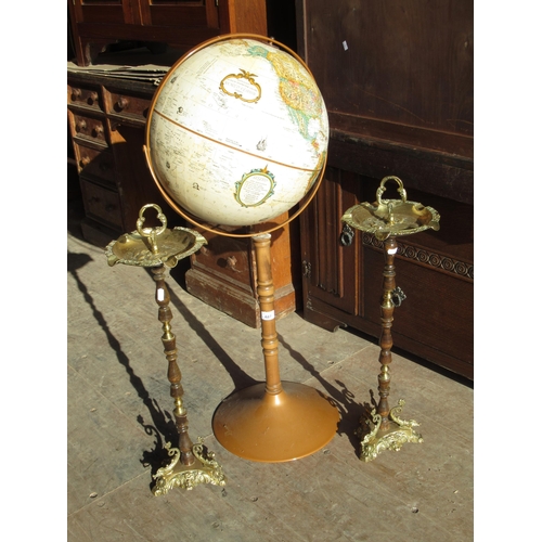 687 - Replica World Classic Series D16in globe on pedestal stand H100cm and a pair of Dutch brass and turn... 