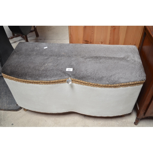 865 - Lloyd Loom type ottoman with kidney shape lift up lid W90cm X D37cm X H50cm