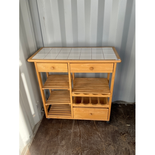 871 - Modern pine kitchen trolley unit with tiled top W82.5cm X D38.8cm X h83cm