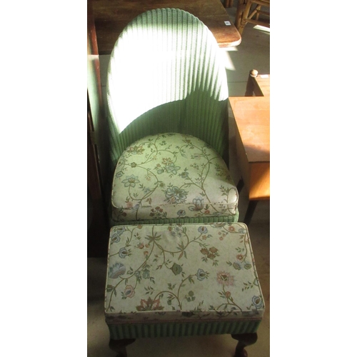 417 - Lloyd Loom bedroom chair with arched back and upholstered sprung seat, similar stool, both on cabrio... 