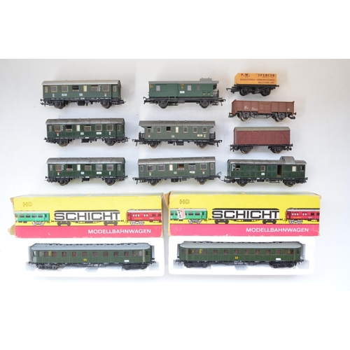 110 - Collection of HO gauge European passenger and goods wagons including 2 boxed Schicht coaches (1 with... 