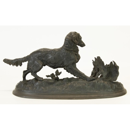 1126 - After Pierre Jules Mene: cast iron model of a Setter, flushing out a bird from foliage, on stepped o... 