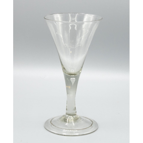 1100 - Georgian wine glass, trumpet bowl on tapered stem with tear drop inclusion and stepped concave circu... 