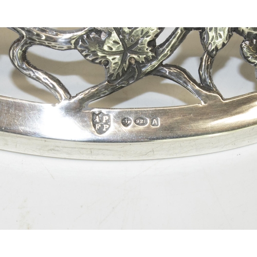 1050 - Edw.Vlll Sterling silver dish ring, pierced with vacant cartouche, vines, exotic birds and trees, by... 