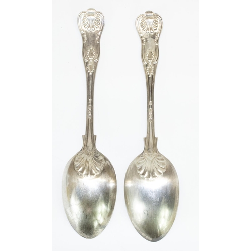 1054 - Pair of Victorian hallmarked silver Queens pattern table spoons, makers mark SW over RG, London 1894... 