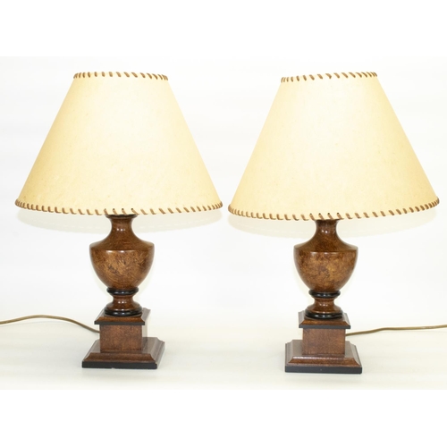 1124 - Pair of urn shaped table lamps, painted wood with ebonised detail and parchment type shades, H4cm (2... 