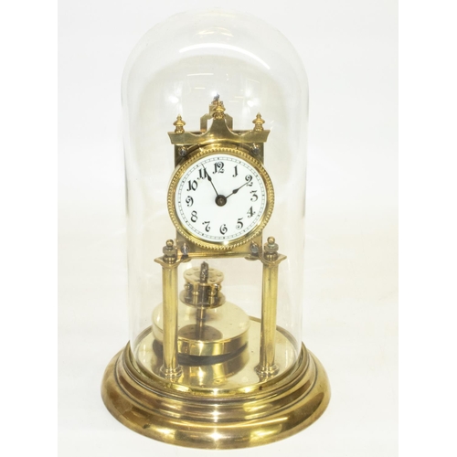 1154 - Early C20th continental brass suspension clock, Arabic dial with outer minute track, on circular ste... 