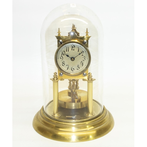 1157 - Early C20th continental brass suspension clock, silvered Arabic dial with outer minute track, on cir... 