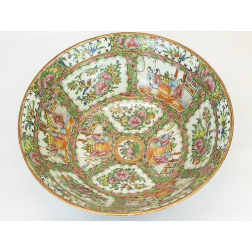 1086 - Modern Canton circular bowl, decorated in famille vert enamels with figures and garden landscapes in... 