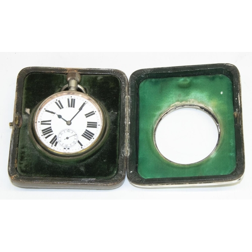 1062 - C19th nickel plated open faced top wind Goliath pocket watch, white enamel Roman dial with subsidiar... 