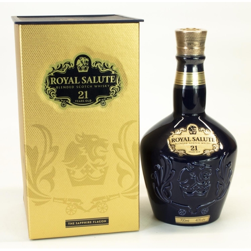 1185 - Royal Salute Blended Scotch Whisky, 21 tears Old The Sapphire Flagon, 700ml 40% v/v, in blue drawstr... 