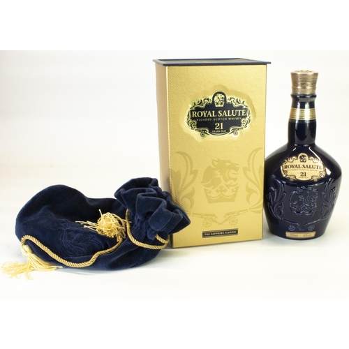 1185 - Royal Salute Blended Scotch Whisky, 21 tears Old The Sapphire Flagon, 700ml 40% v/v, in blue drawstr... 