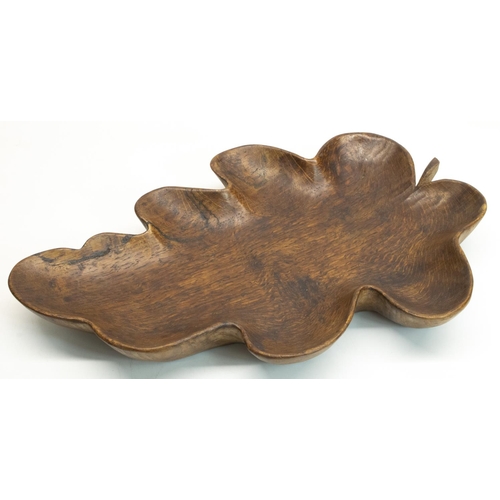 1421 - Yorkshire carved oak dish in the form of an oak leaf, L35cm W25cm