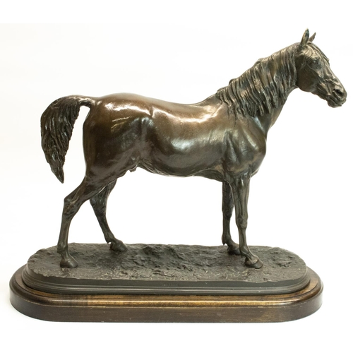 1137 - After P J Mene: 'Arab Stallion Ibrahim', patinated resin model of the racehorse, on oval naturalisti... 