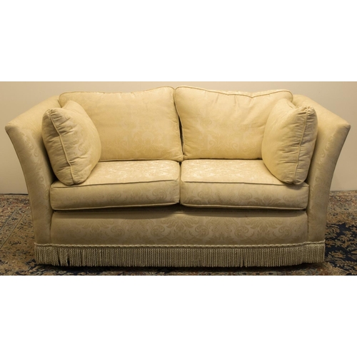 1359 - Country House style sofa, with low back and outswept arms, loose back and seat cushions, upholstered... 