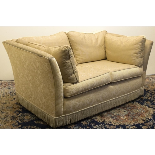 1359 - Country House style sofa, with low back and outswept arms, loose back and seat cushions, upholstered... 