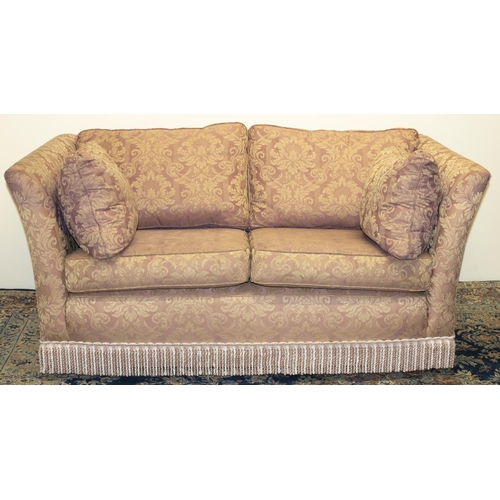 1360 - Country House style sofa, with low back and outswept arms, loose back and seat cushions, upholstered... 