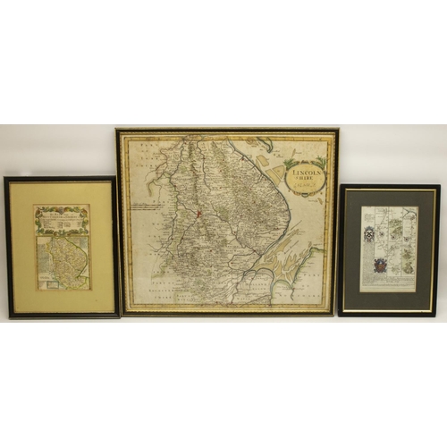 1248 - Robert Morden C17th map of Lincolnshire, later hand coloured, 38cm x 43cm, and The Road from Notting... 