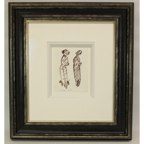 1249 - Laurence Stephen Lowry (British 1887-1976); Two figures with a Dog, felt tip pen on verso of paper i... 