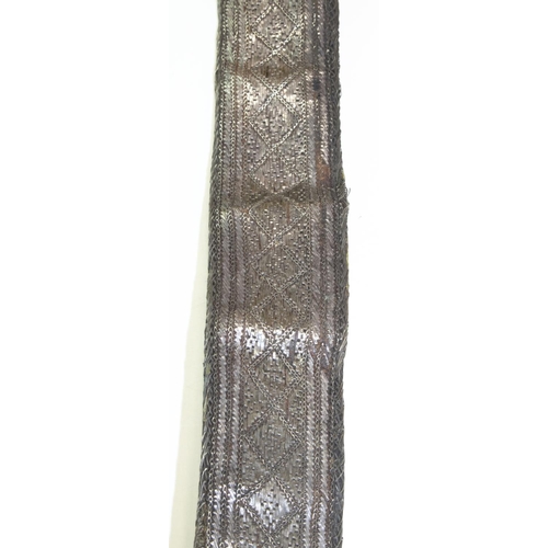 1223 - Omani Saidi Khanjar dagger/ornamental scabbard with sharply curved blade, white metal ornate wirewor... 