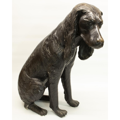 1141 - Large patinated hollow bronze model of a seated hound, H60cm