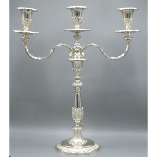 1051 - ER.ll hallmarked silver Adam style two branch three light candelabra, urn shaped sconces with wreath... 