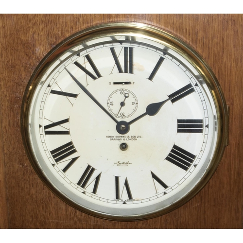 1164 - Sestrel bulkhead type clock, with brass bezel, white enamel Roman dial with subsidiary seconds, sing... 