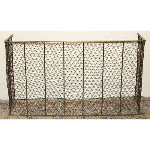 1234 - Edwardian wirework D shaped fire guard, with brass top rail, W130cm D46cm H73cm