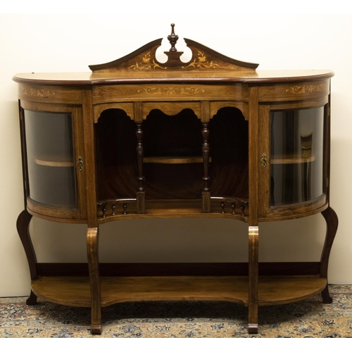 1367 - Edwardian Sheraton Revival inverted bow breakfront side cabinet, central openwork section with turne... 