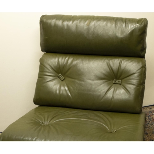 1372 - Two 1960s /70s Tetrad Nucleus style chairs, green leather upholstered loose cushions on shaped metal... 