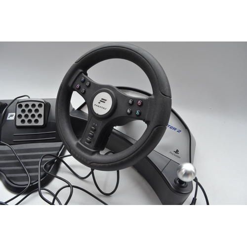 26 - Boxed Speedster 2 steering wheel and pedal set by Fanatec, suitable for Playstation, PS2 and PS One ... 
