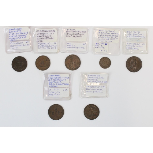 921 - C17th/18th English provincial conder token coins inc. Bristol 1652 farthing castle type inner circle... 