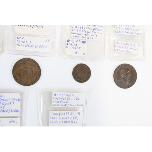 921 - C17th/18th English provincial conder token coins inc. Bristol 1652 farthing castle type inner circle... 