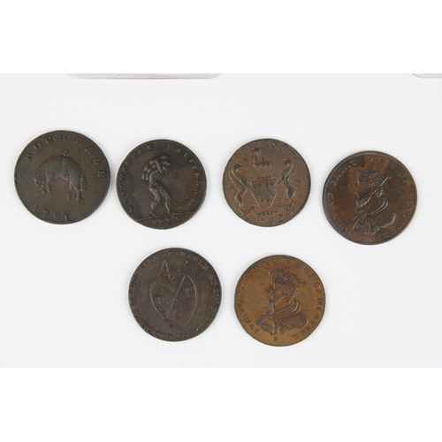 922 - C18th English Lancashire provincial conder token coins inc. Liverpool halfpenny Ship/John of Gaunt, ... 